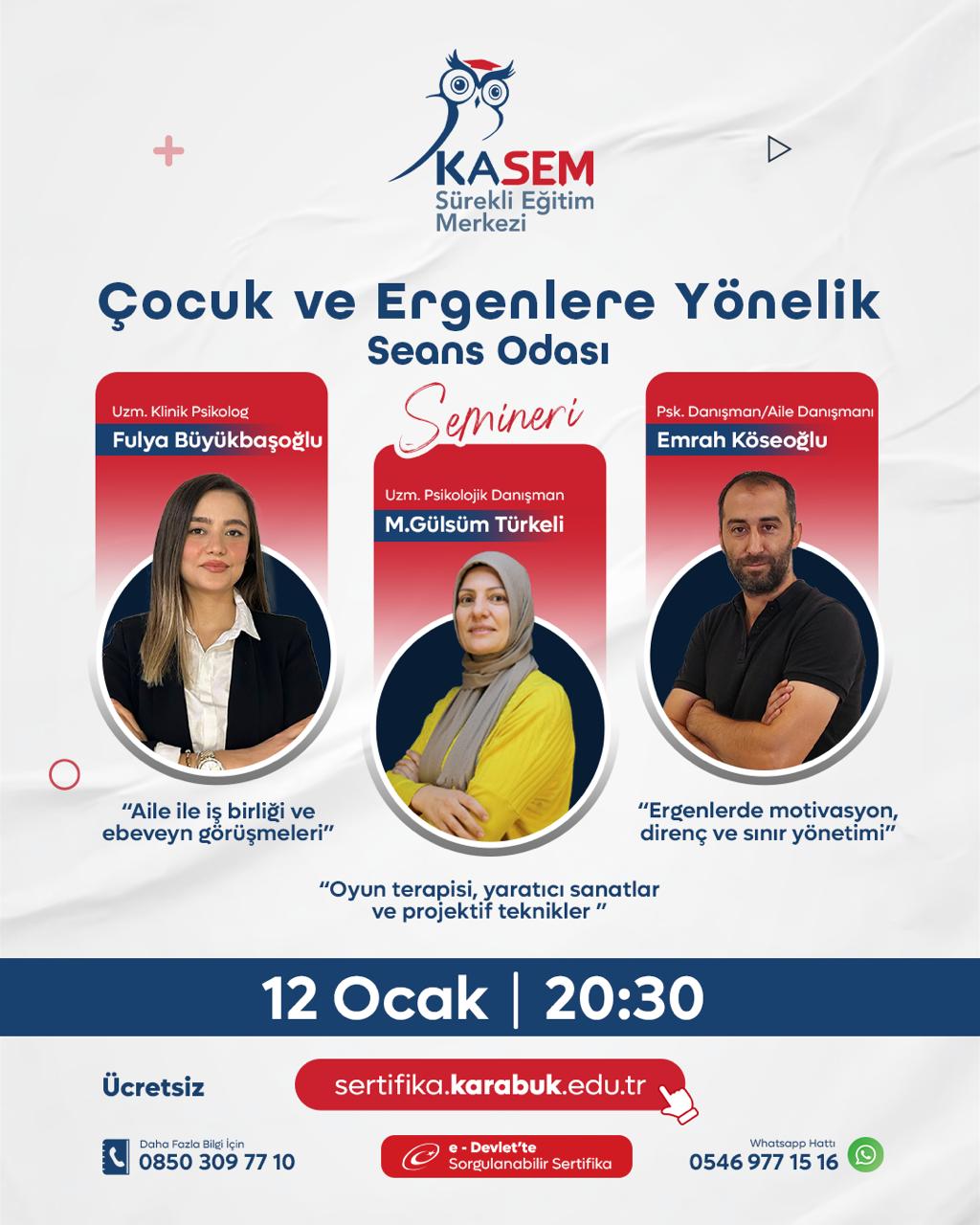 Çocuk ve Ergenlere Yönelik Seans Odası Ücretsiz Semineri